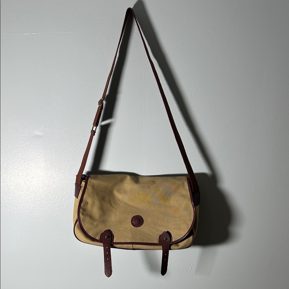 Lauren by Ralph Lauren Canvas Messenger Bag in Beige with Brown Trim